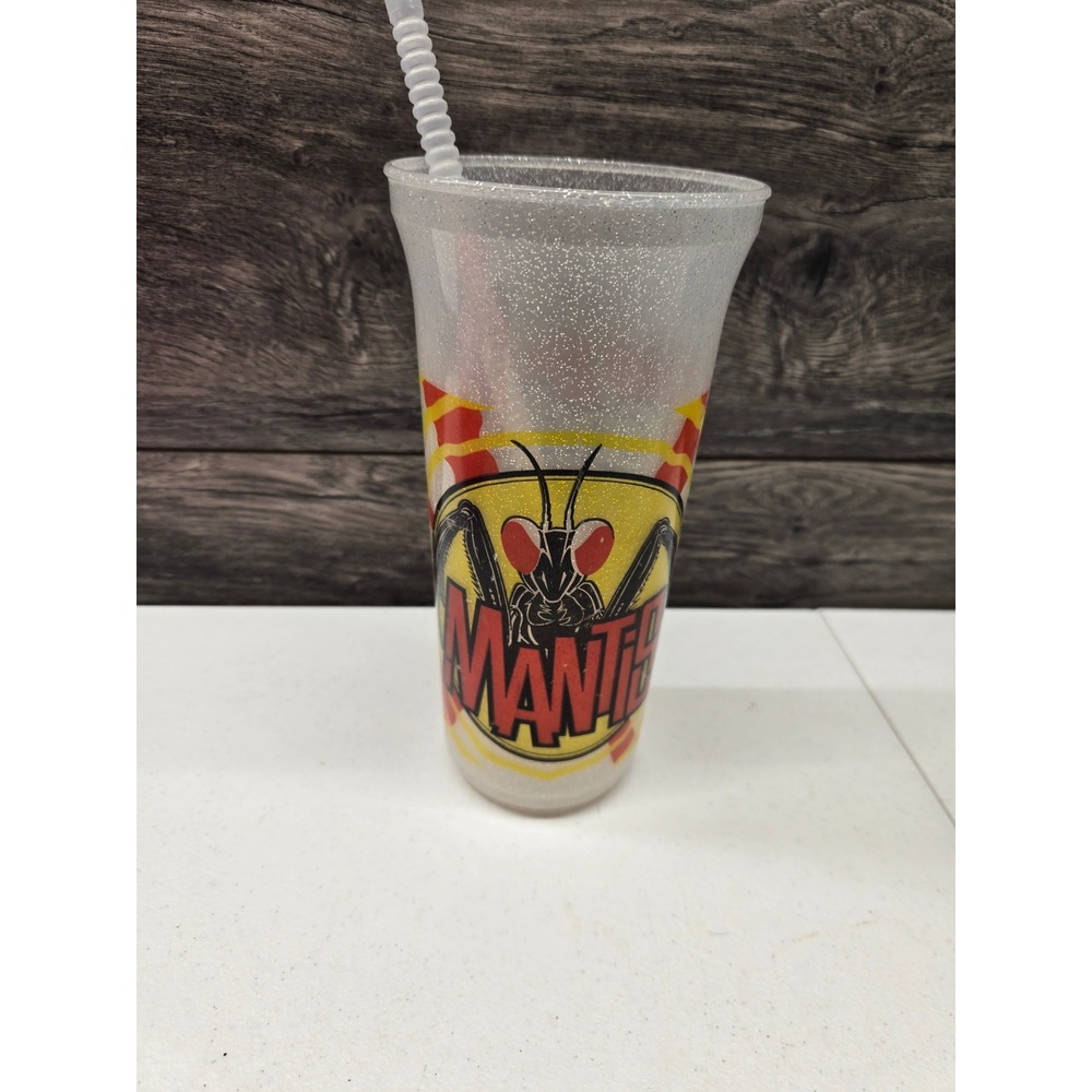 Cedar Point Mantis Roller‎ Coaster Souvenir Cup Glitter Plastic Tumbler Straw